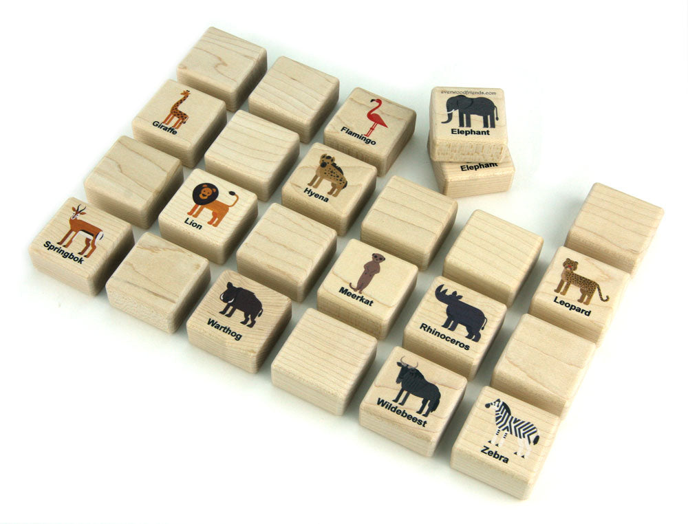 African Safari Animals Wooden Matching Game - 24 pc Set