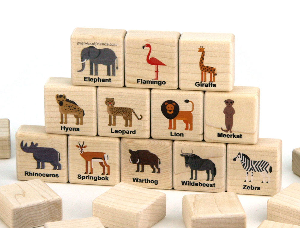 African Safari Animals Wooden Matching Game - 24 pc Set